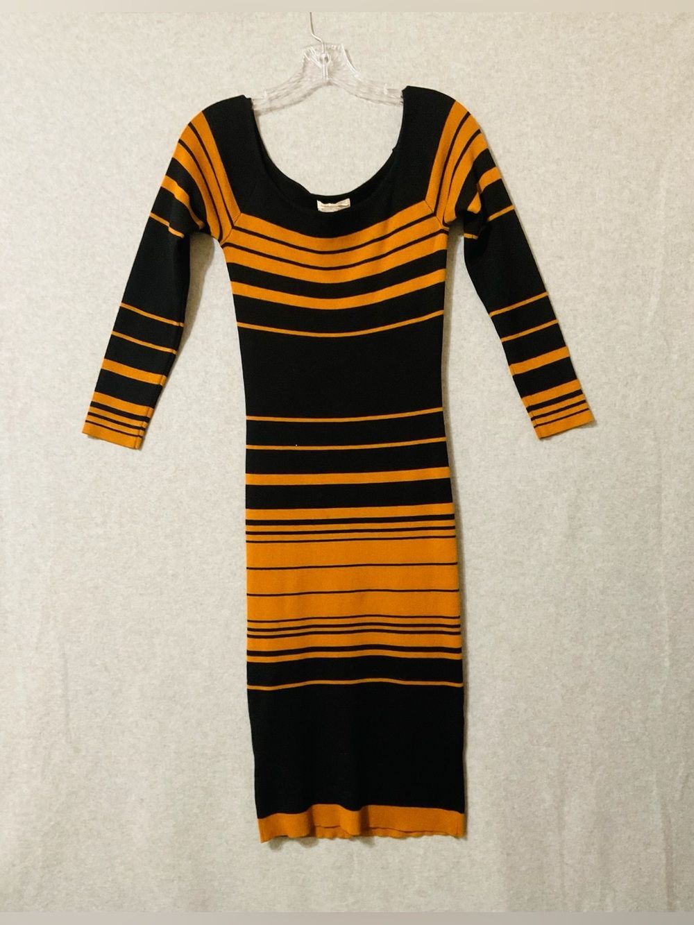 Cove always Black and Mustard Striped Knit Bodycon Dress - Women Sz L
